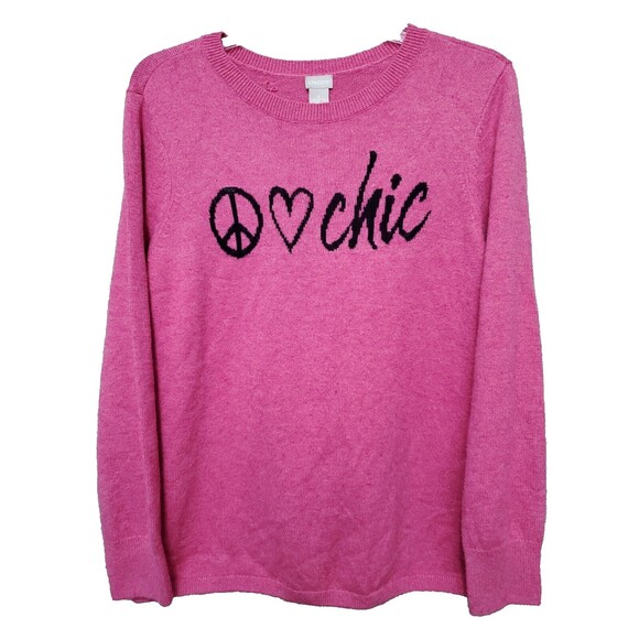 Chico's Pink Wool/Cashmere Blend Peace Love Chic Crew Neck Sweater Size 3 (XL) - Picture 1 of 8